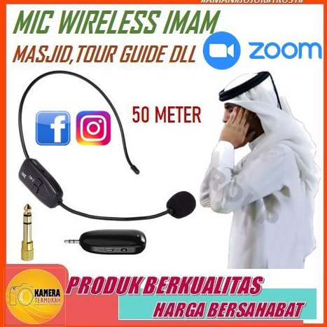 55TERBAIK MIC HEADSET SH 2 WIRELESS BANDO CLIP ON IMAM MASJID JANGKAUAN 5 METER