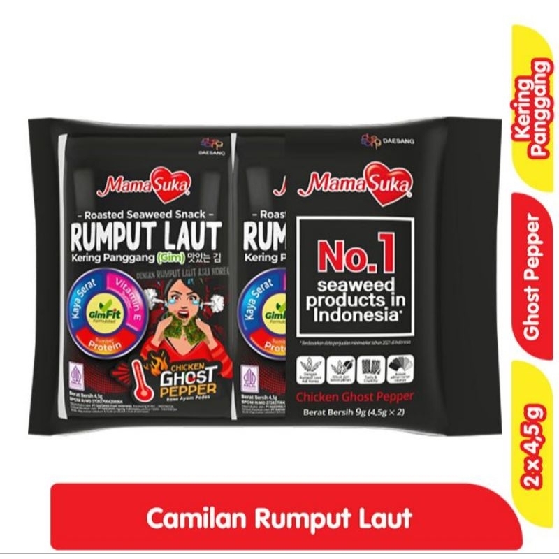

Mama suka rumput laut 2 x 4.5g varian baru gost paper, jagung, original, sapi panggah dan pedas