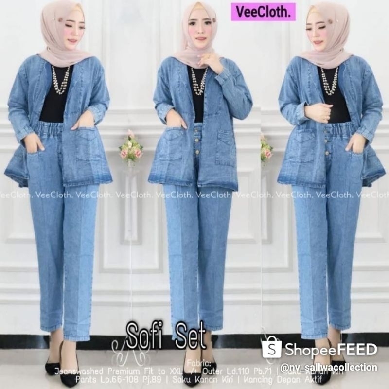 one set // CARDIGAN JEANS SNOW // CARDIGAN OUTER Wanita Baju Panjang Fit Hitam Biru Kardigan Denim