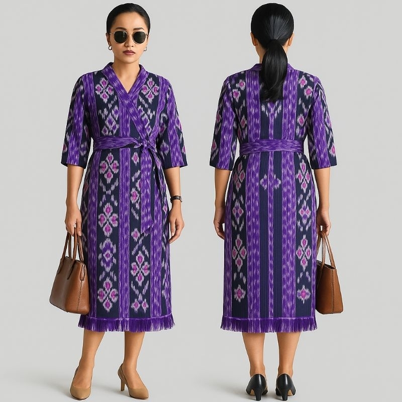 Dress Tenun Jepara Motif NTT Wanita – Gaun Etnik Modern Bahan Lembut, Nyaman Harian & Acara