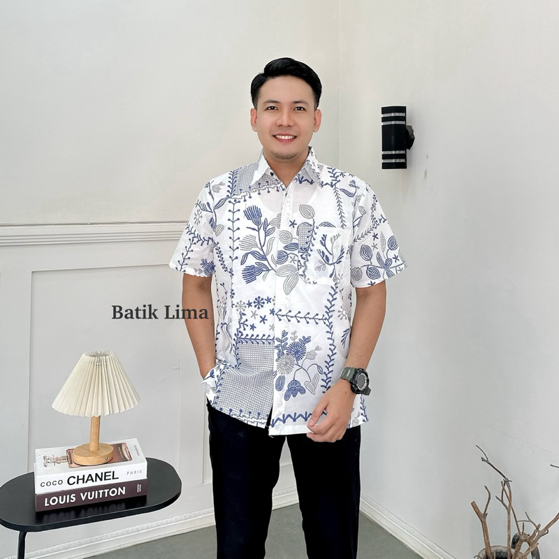 Baju Batik Pria Lengan Pendek Kemeja Laki Laki Dewasa (bordir)