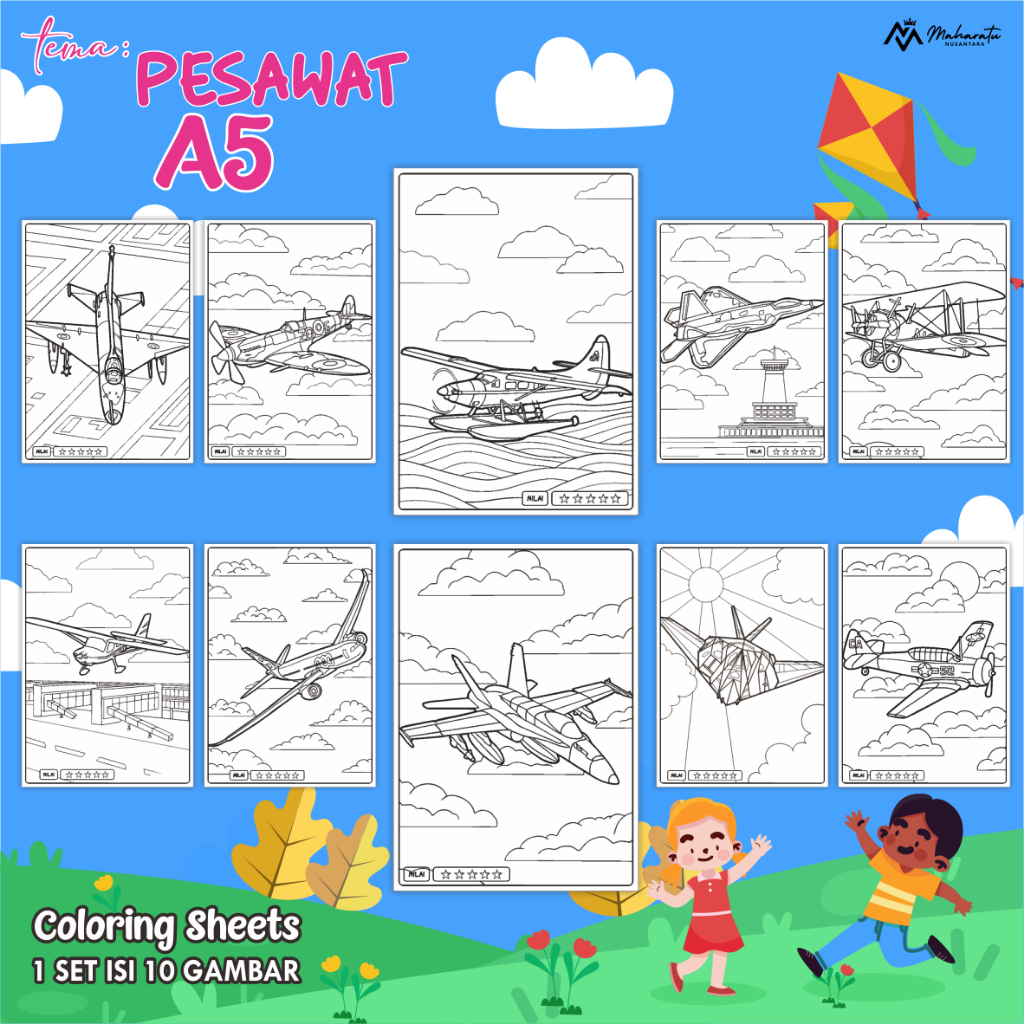 

[PESAWAT] KERTAS MEWARNAI EDUKASI ANAK - LEMBAR BER GAMBAR READY STOCK ANAK - COLORING SHEETS A5