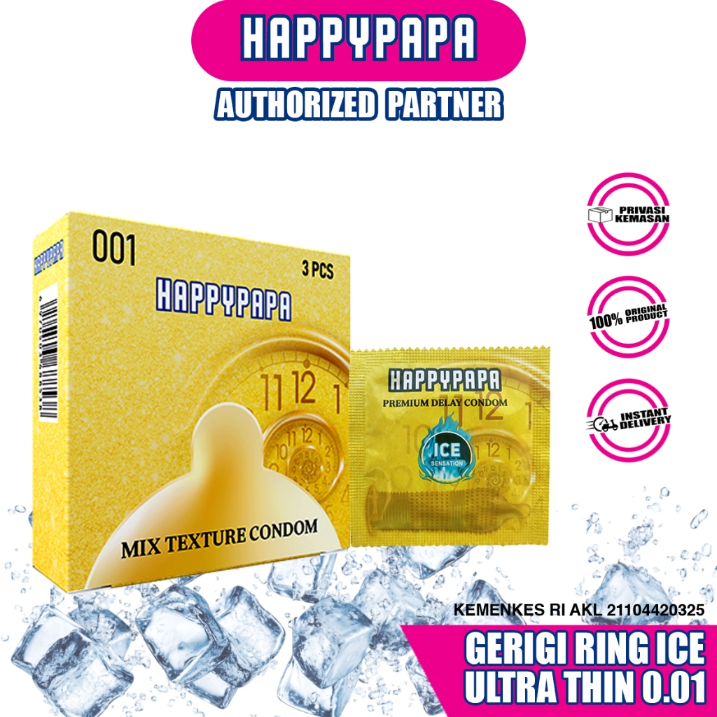 Happypapa Delay Kondom 0.01 Gerigi Ring (1 box isi 3 pcs) Ultrathin dan Anti Bocor ICE Collection