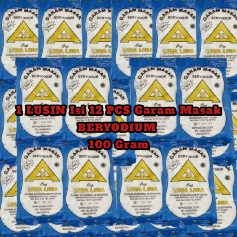 

1 Lusin Garam Masak Beryodium Cap Lima Lima 100g