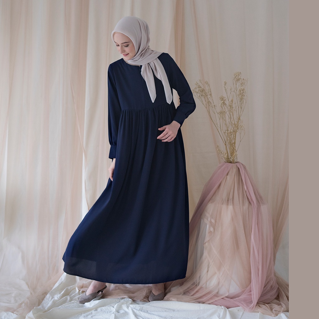 Basic Dress  by Aska Label - Gamis panjang hitam bermanset busui dan bumil friendly warna hitam, put