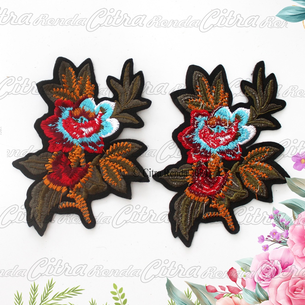 (Per Pcs) AP716 Iron Patch Bunga Mawar Cantik / Bordiran Tempel Setrika Bunga Mawar