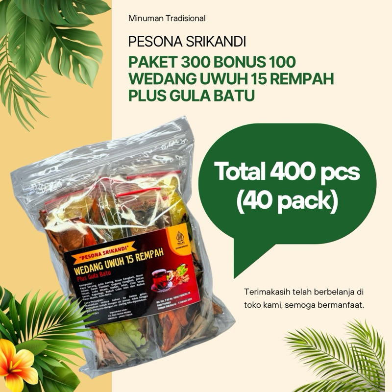 

Paket 300 bonus 100 Pesona Srikandi Wedang Uwuh 15 Rempah Plus Gula Batu