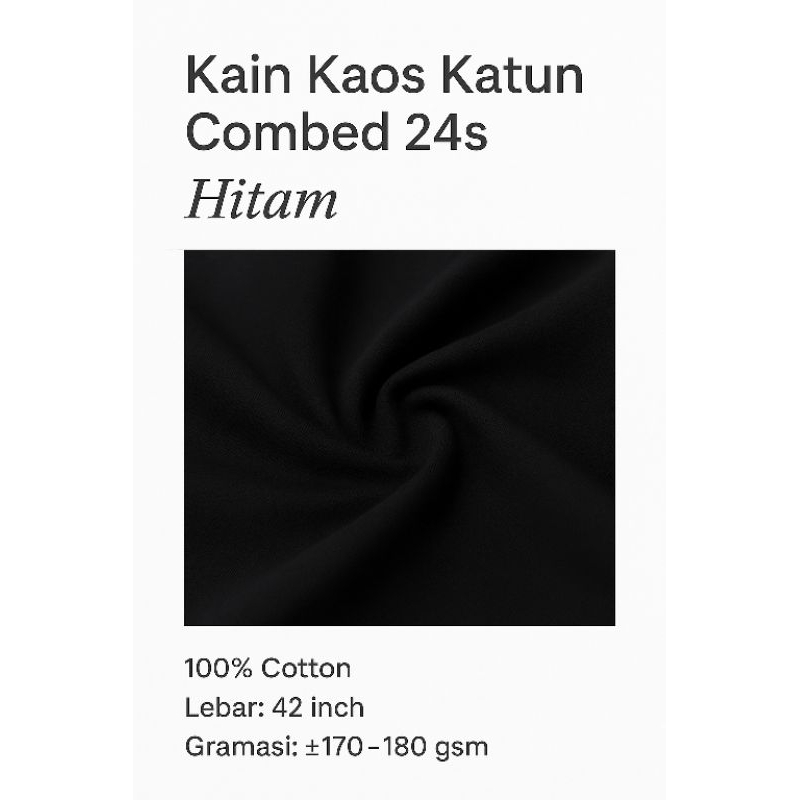 Kain Kaos Katun Combed 24s - Warna Hitam | Bahan Kaos Lebar 42" | Cotton 100% Premium