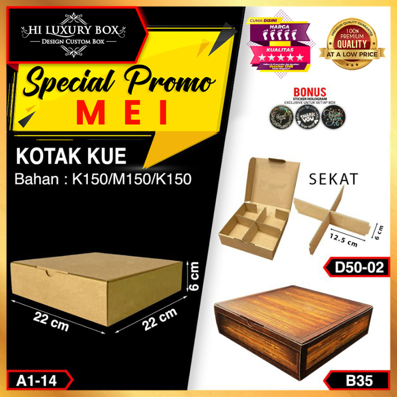 

Kotak Kue | Dus Kue | Kotak Serbaguna | Kotak Murah Kraft 22x22x6 Box Packaging Polos