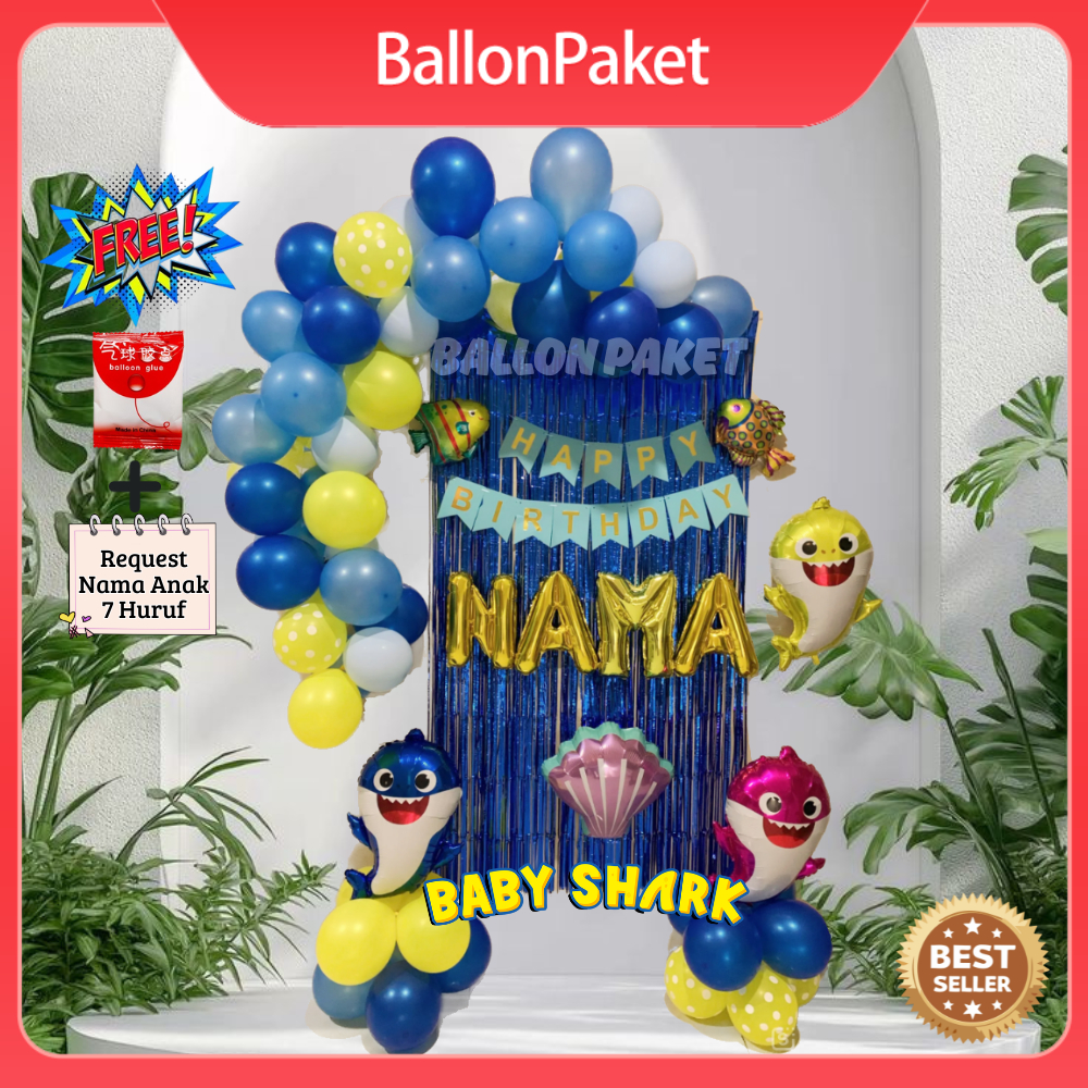 Set Dekorasi Balon Ulang Tahun Tema Baby Shark Dekorasi Balon Set BabyShark Foil Laut Untuk Hiasan U