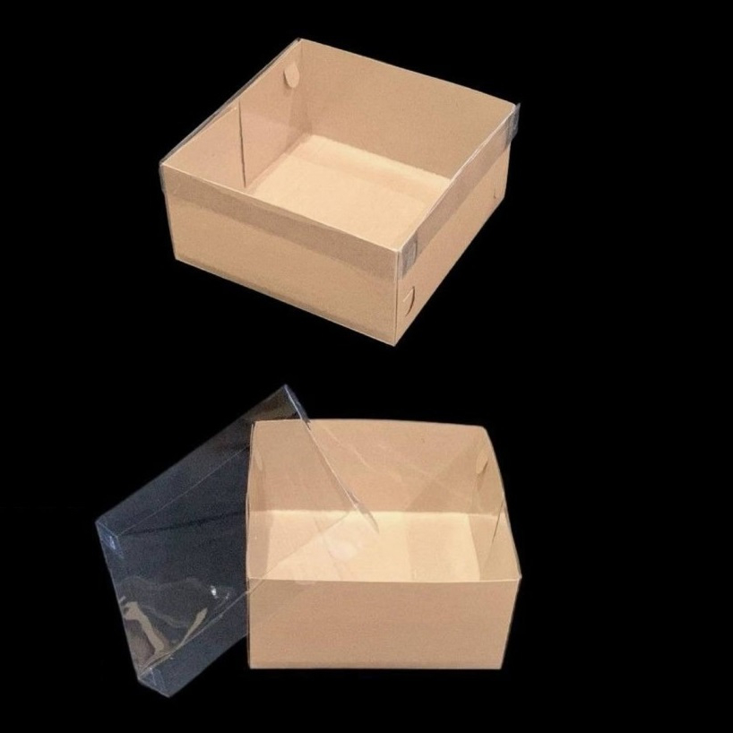 

10 Pcs Box Tutup Mika Ukuran 18x18x7cm Kotak Packaging Pudding Coklat Polos