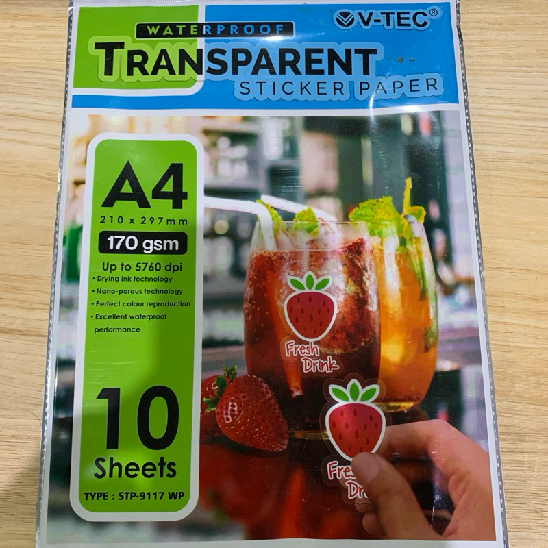 

Sticker Paper Transparan 170gsm isi 10 sheet Merk V-tec