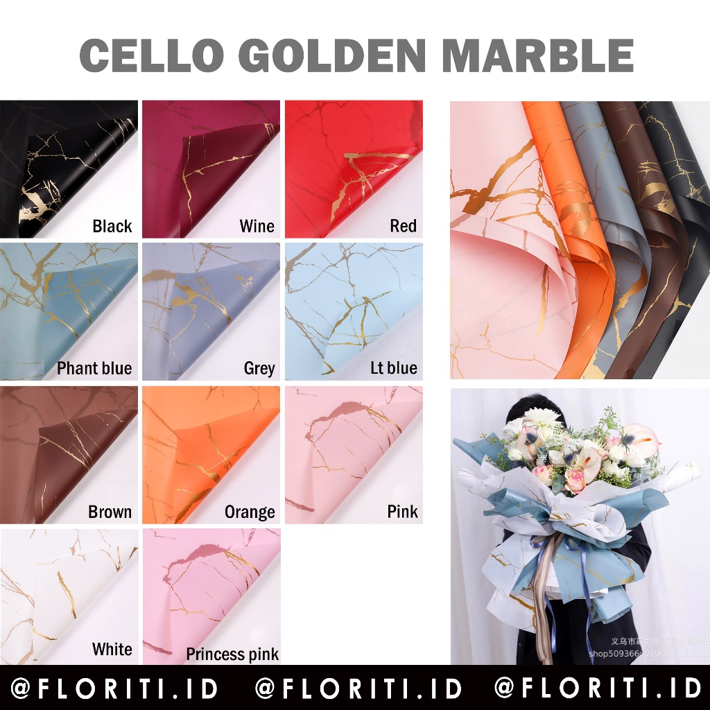 

(5 LEMBAR) Kertas Buket Cellophane Golden Marble/Flower Wrapping Marmer