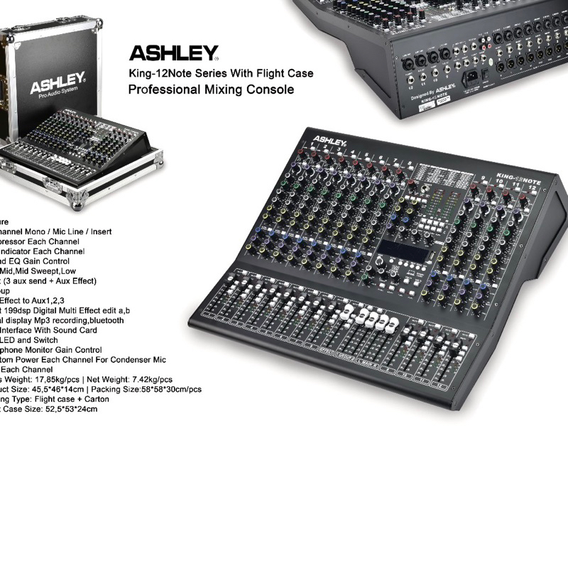 Mixer Ashley King 12 Note + Hardcase Original Product 12 Channel Interface USB - Bluetooth