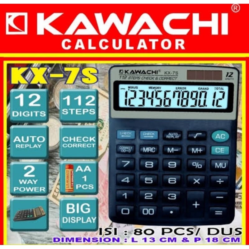 

KALKULATOR ELECTRONIC KX-7S KAWACHI LAYAR BESAR