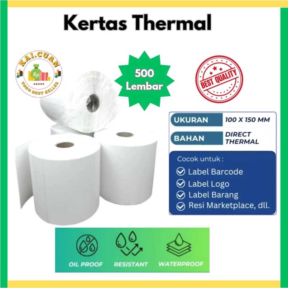 

(KAI)Kertas Print Thermal Label Resi 100 mm X 150 mm Isi 500 Pcs Per Roll