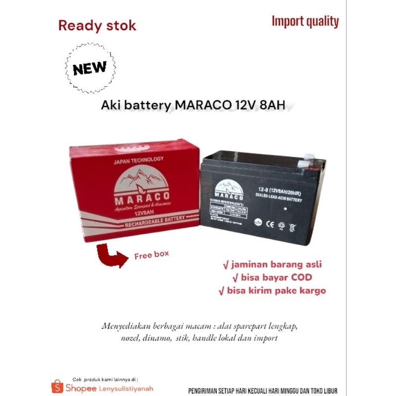 AKI  BATTERY MARACO 12V 8AH / AKI MARACO HITAM ORIGINAL / AKI SPRAYER ELEKTRIK / AKI UPS / AKI MOBIL