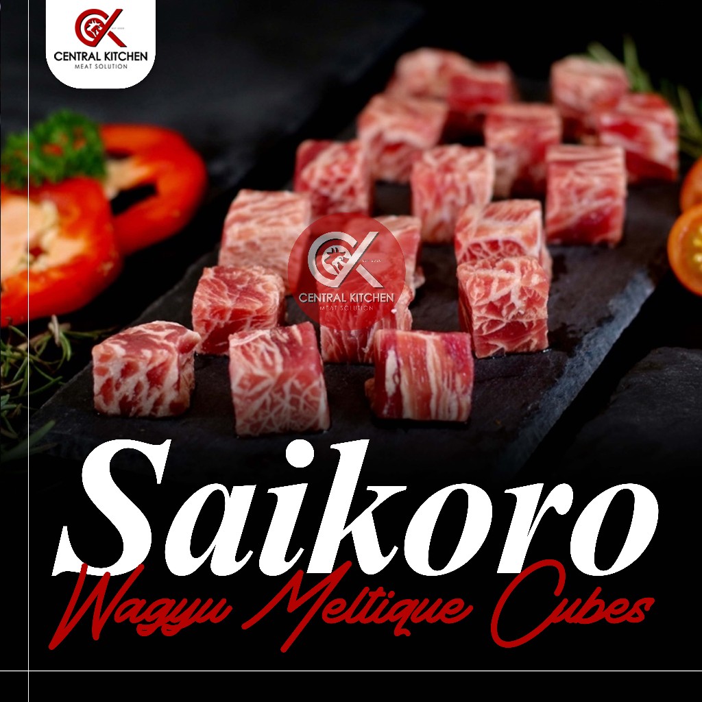 

Saikoro Beef Wagyu Meltik Meltique Cubes Steak pack 250gr