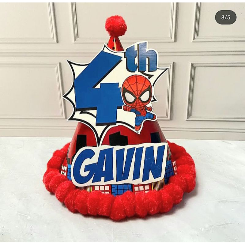 Topi spesial kerucut spiderman / topi kerucut spiderman / topi ultah kerucut / topi kerucut ultah