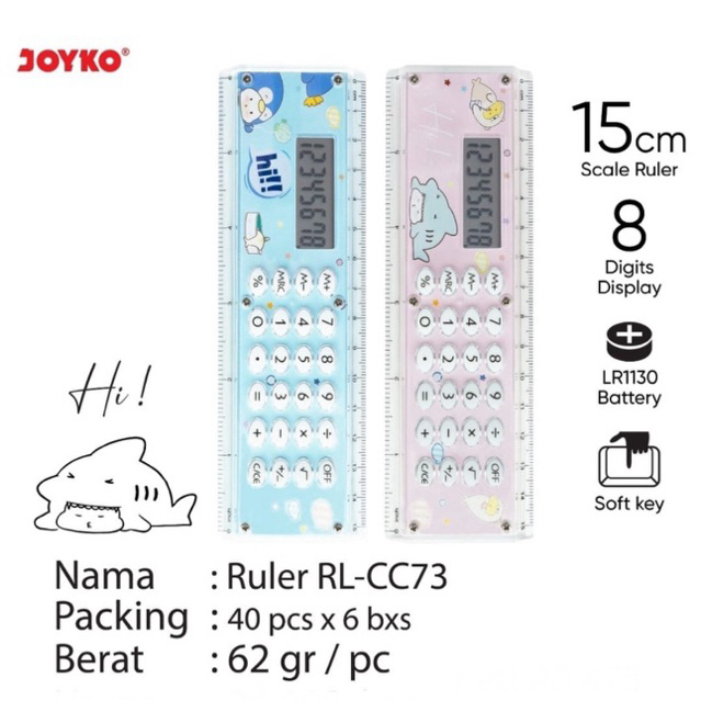 

Joyko Penggaris 15cm Kalkulator 8 Digit RL CC73 Blue / Ruler Calculator RL-CC73 Pink