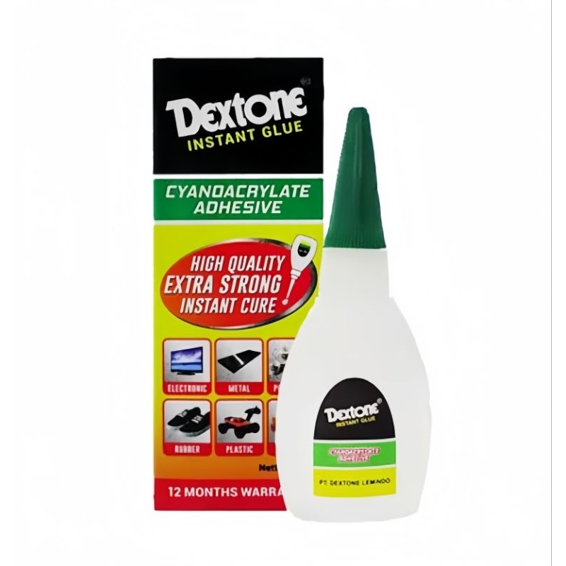 Lem dextone instan glue 15gr, lem g dextone, lem super glue dextone untuk plastik dan kayu, lem plas