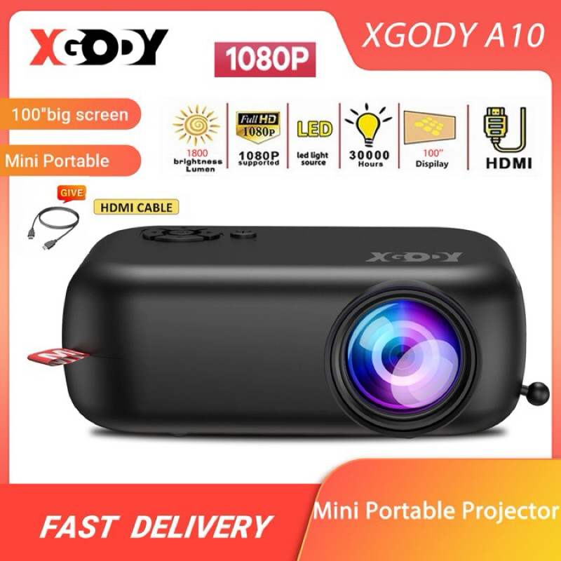 XGODY Proyektor Mini A10 Portable HD 1080P LCD Proyektor Kecil 100 Inci Layar Built-In Speaker
