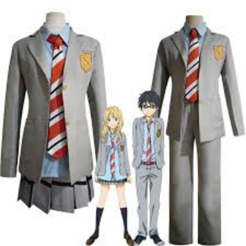 Your Lie in April Miyazono Kaori /Arima Kousei Cosplay Costume/Seragam sekolah/Seifuku Murah