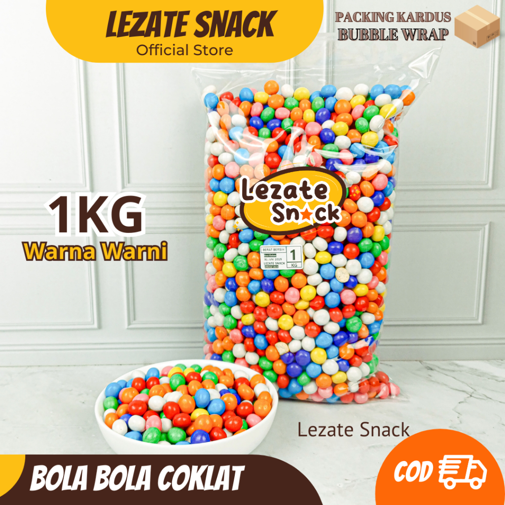 

Biskuit Bola Bola Coklat 1KG Kiloan Murah Manis Enak / Roti Bola Cokelat Warna Warni Pelangi Permen Roti Kue Coklat Bobo LEZATE SNACK