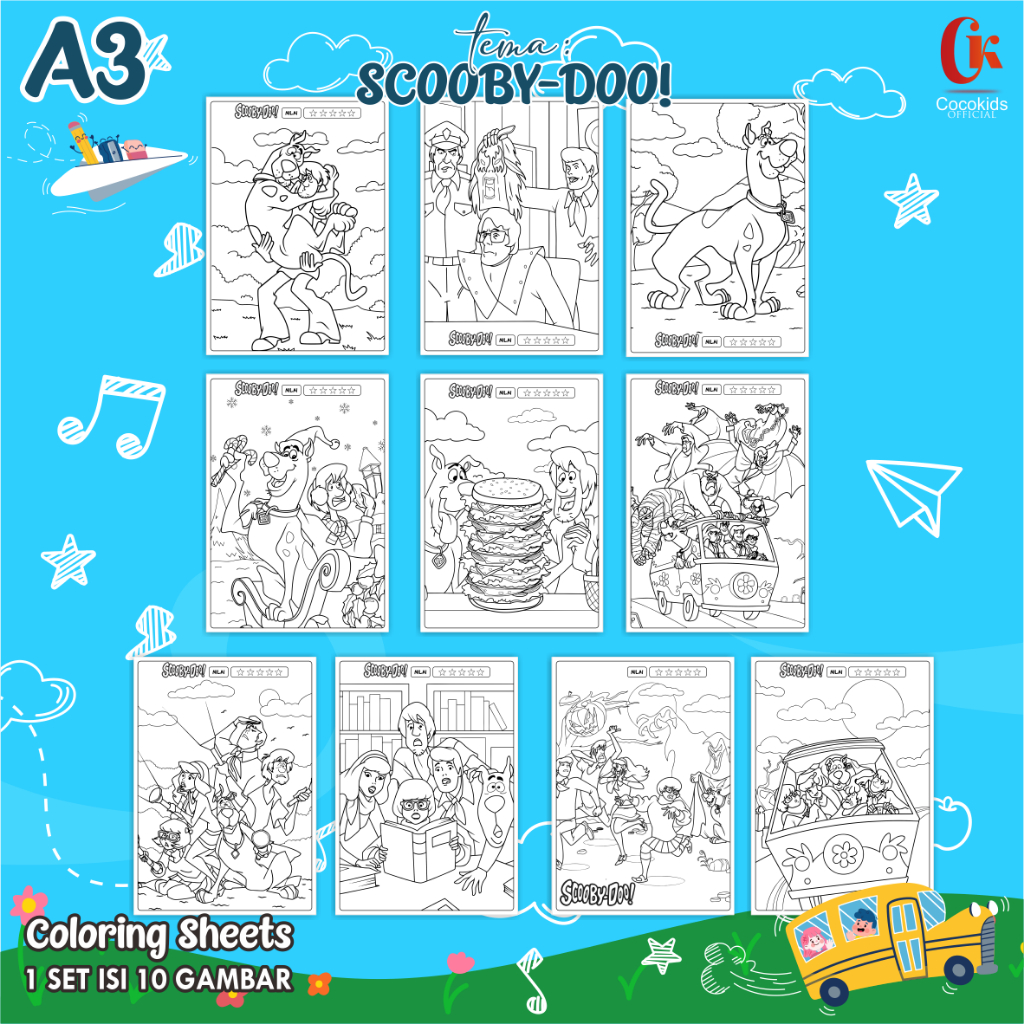 

(SCOBYDOO 01) KERTAS MEWARNAI ANAK A3 - COLORING SHEETS SERIES 1 - LEMBAR MEWARNAI ANAK PAUD/TK/SD