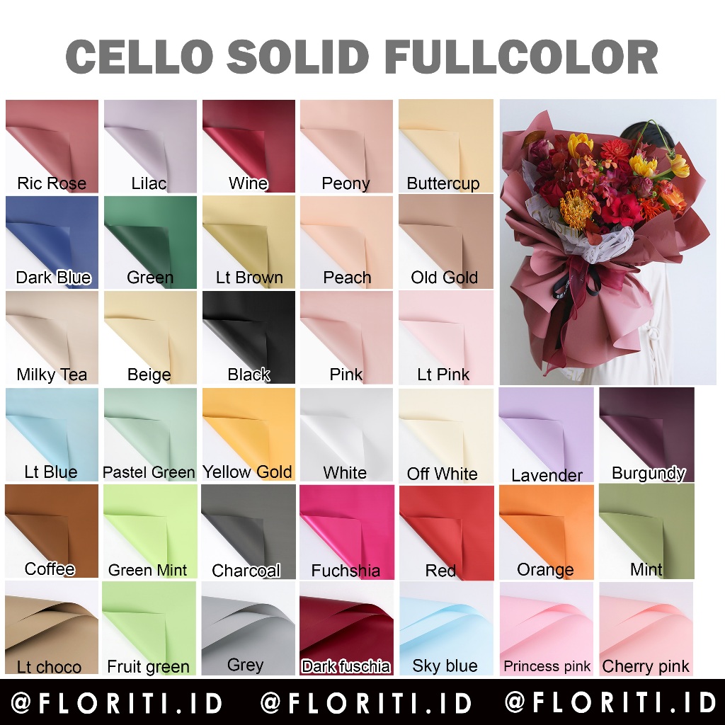 

(20 lembar) Kertas Buket Cellophane Solid Fullcolor Tidak Transparant Anti Air