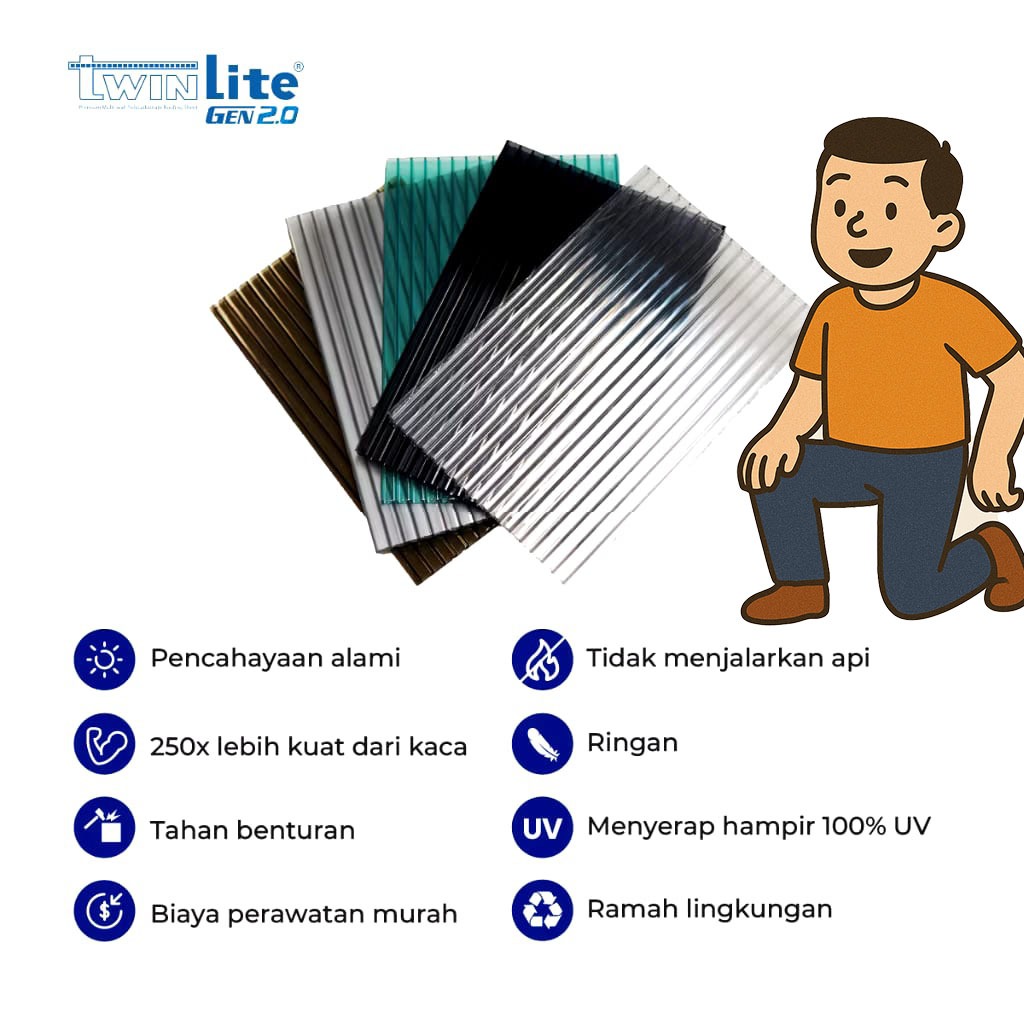 Atap Polycarbonate TWINLITE (Garansi Resmi 15 tahun)