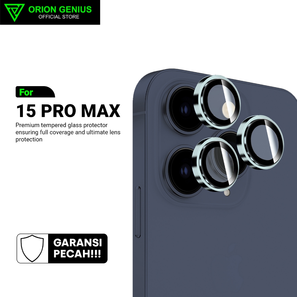 Orion Genius Tempered Glass Camera Metal Ring for iPhone 15 14 PLUS 13 12 11 PRO MAX Pelindung Lens 