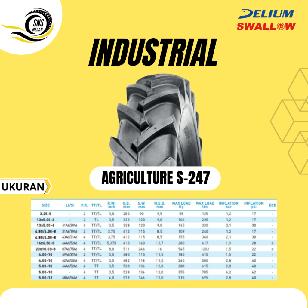 Ban Traktor/pertanian Merek Swallow Agriculture S-247  (Tersedia berbagai pilihan ukuran)