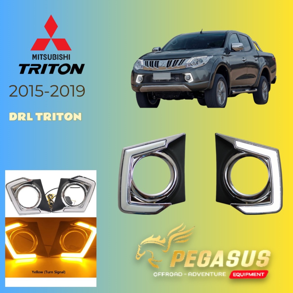 LED Fog Light DRL For Mitsubishi Triton L200 2015-2019 Cover with Yellow Turn Signal Lamp