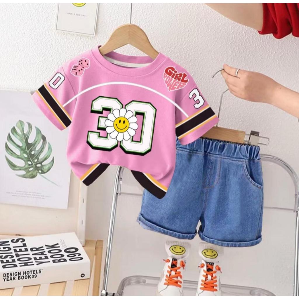 setelan jeans anak laki laki bahan baju jersey celana denim usia 1-5 tahun oversize terbaru