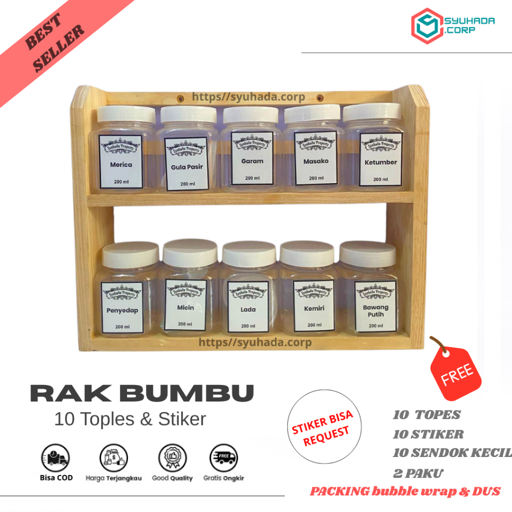 Tempat Bumbu dapur set aesthetic/ Rak bumbu dapur estetik + Toples (RA1)