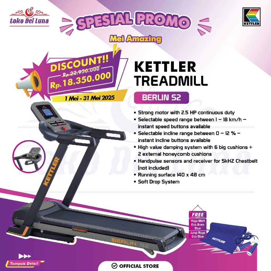 KETTLER BERLIN S2 Treadmill elektrik - ORIGINAL & GARANSI RESMI