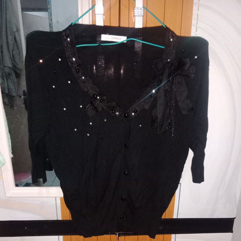 cardigan hitam pita preloved