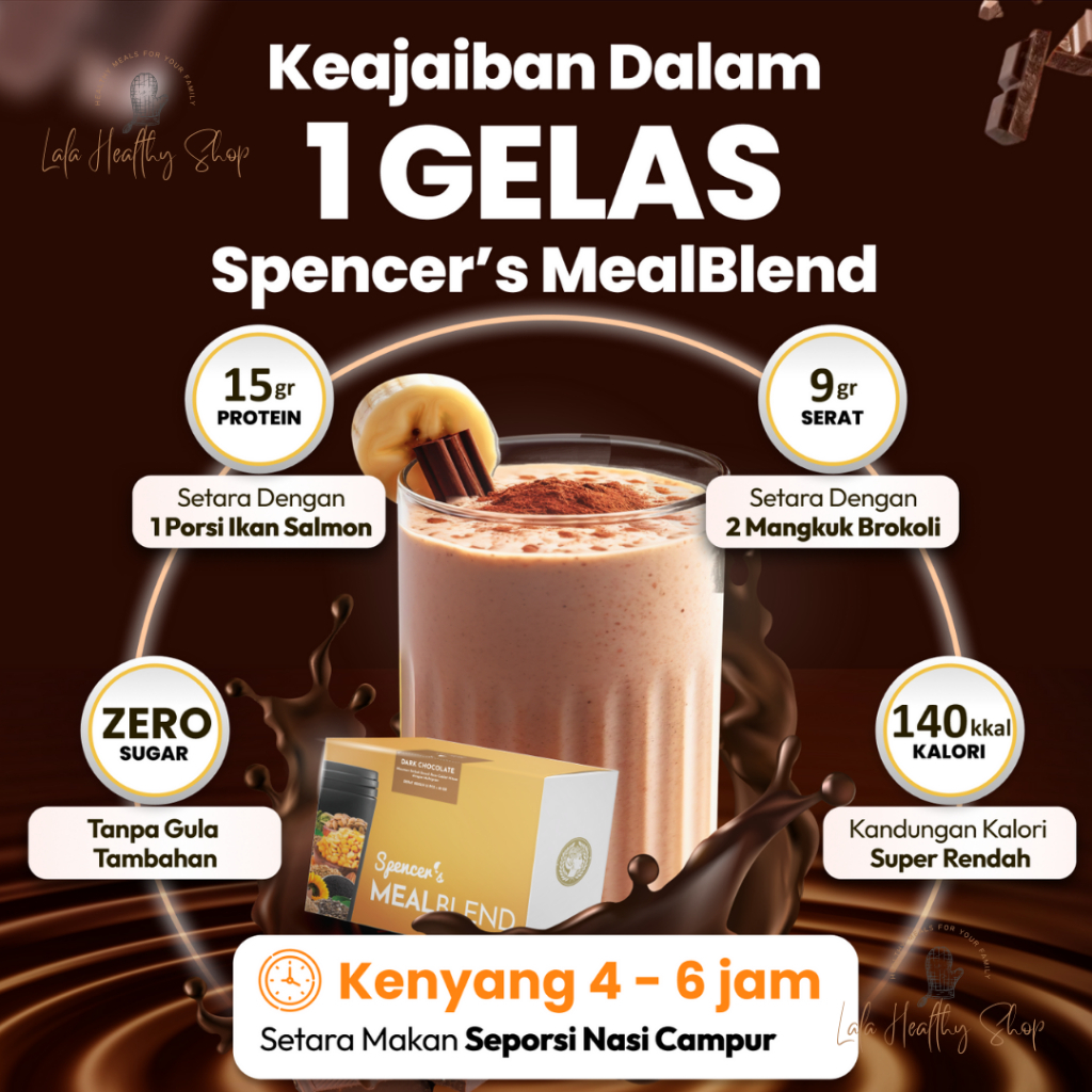 

Spencer's Mealblend Rasa Coklat Hitam Minuman Serbuk Multigrain Langsing Sehat Alami Diet Serat Gizi