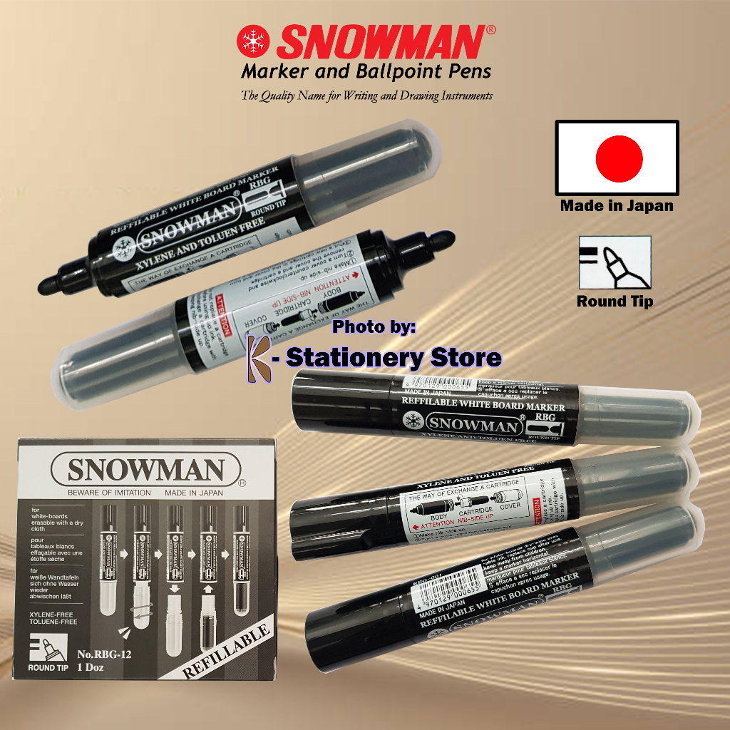 

Spidol Papan Tulis Snowman / Whiteboard Marker – Refillable Round Tip – Hitam / Biru – Japan