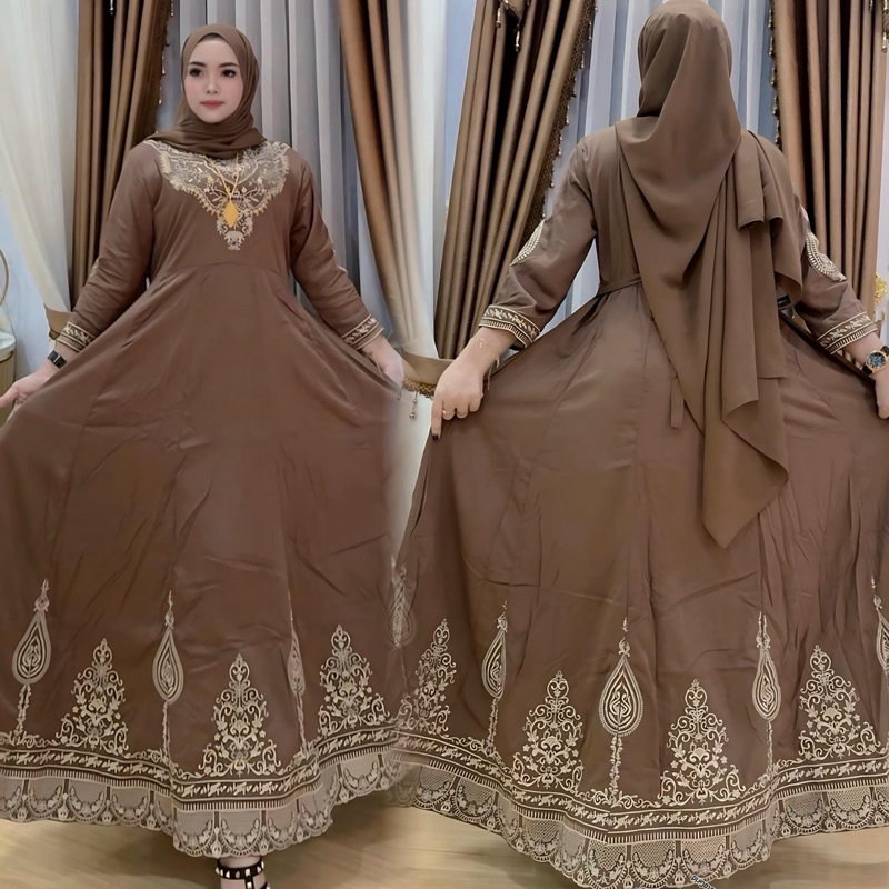 Gamis RAINA (FREE CEPOL) Hindi bordir Mewah Muslim dress