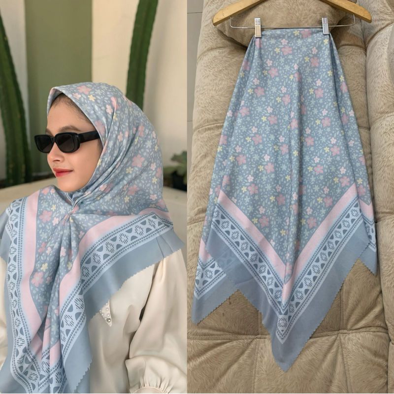 Hijab Segiempat Series Blue - Navy - grey | Hijab Segi empat motif kerudung Segi empat Voal motif Te