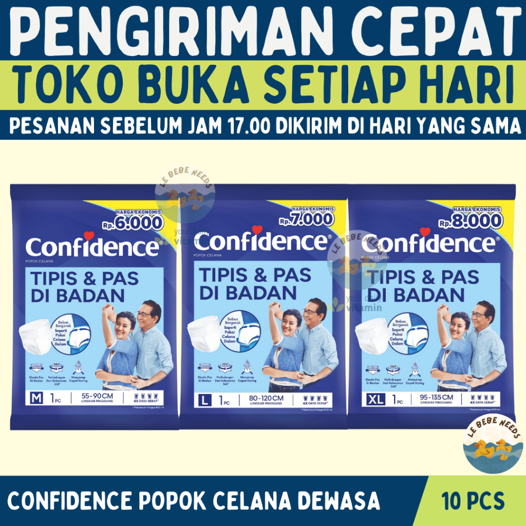 Confidence Popok Dewasa 10 pcs -  Confidence Adult Premium Pants M L XL - Confidence Popok Celana De