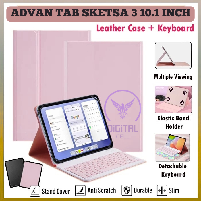 Advan Tab Sketsa 3 10.1 Inch Folio Case Non / Touchpad Keyboard Bluetooth Book Cover Slim Stand Leat
