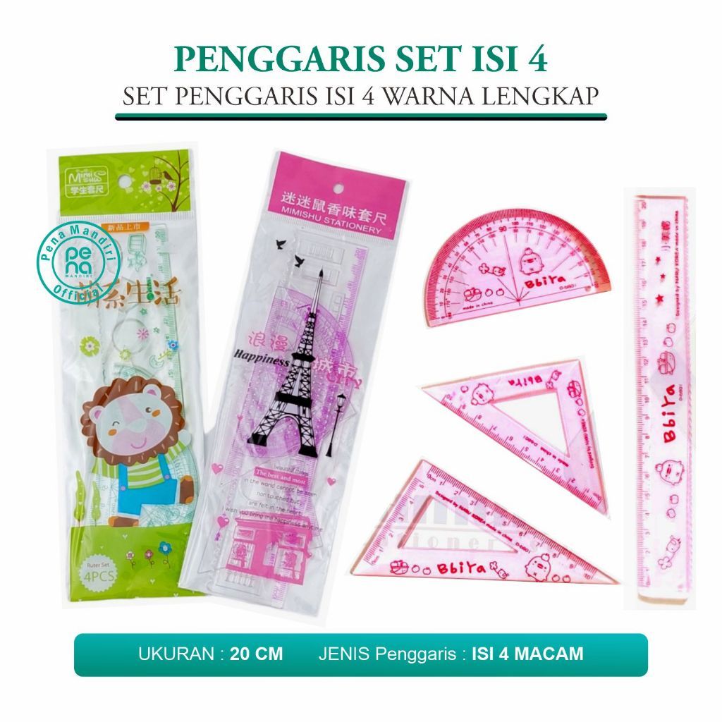 

Penggaris Set Isi 4 Garisan Set Lengkap Busur Segitiga 4 pcs