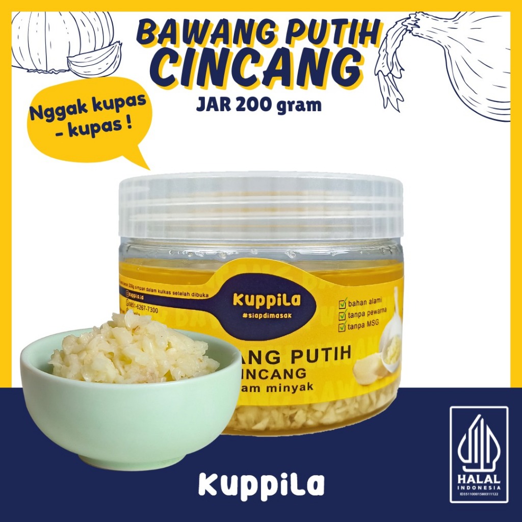 

200 Gram Jar Bawang Putih Cincang Kuppila Dalam Minyak Ukuran Sachet Tinggal Pakai Mudah Penggunaan