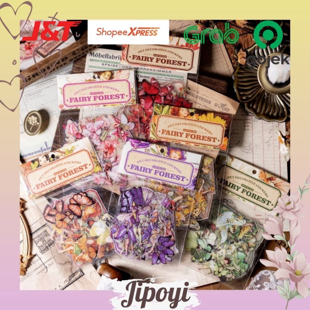 

50pcs Stiker Sticker Fairy Butterfly Anti Air Bujo Journal Scrapbook Planner Vintage Aesthetic DIY