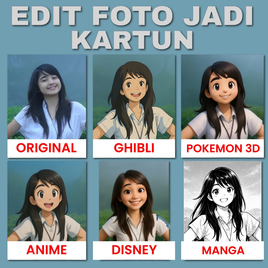 (ORDER 2 DAPAT 3) Jasa Edit Foto Jadi Karakter Kartun / Anime / Manga / 3D Style