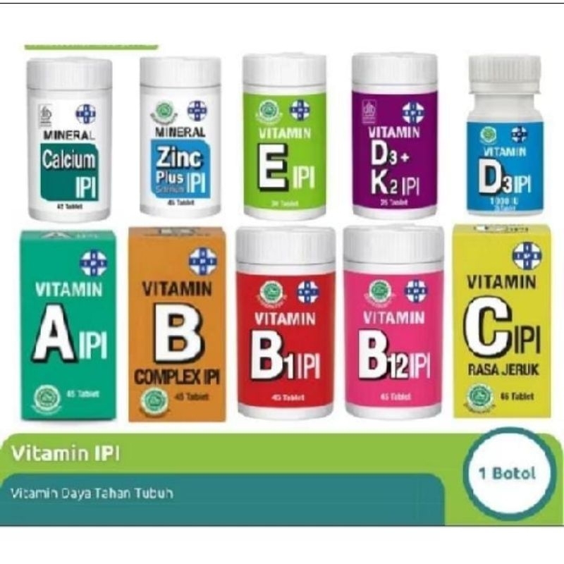 Suplemen vitamin IPI A. B1  B2 komplek C D E Zinc /Vit E/ Vit C/ Vit B Complex/B12/ Vit A/ Vit D3 +K