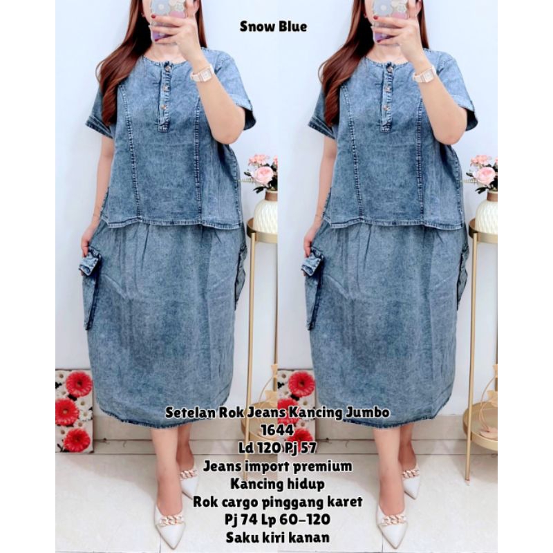Setelan 1644 Setelan Rok Jeans Kancing Jumbo - GF